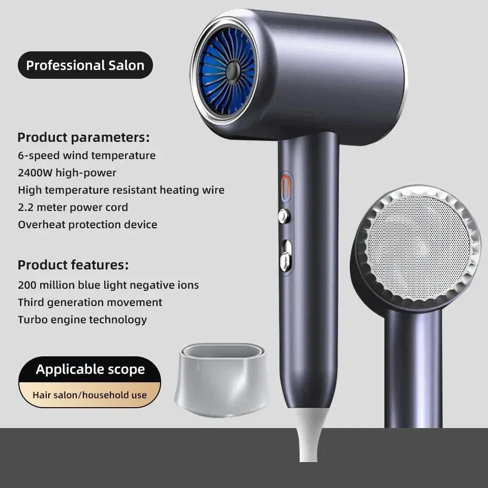 2400W Professional High-Speed Hair Dryer with Advanced Negative Ion Technology for Smooth, Frizz-Free Results