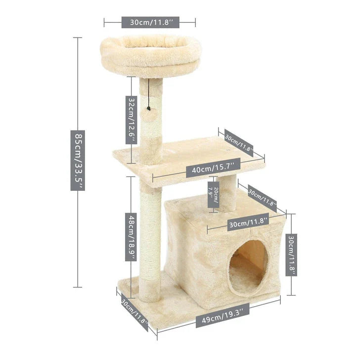 A four-layer cat scratching post made of durable wood and rope, providing multiple levels for your cat to enjoy their natural scratching behaviour.