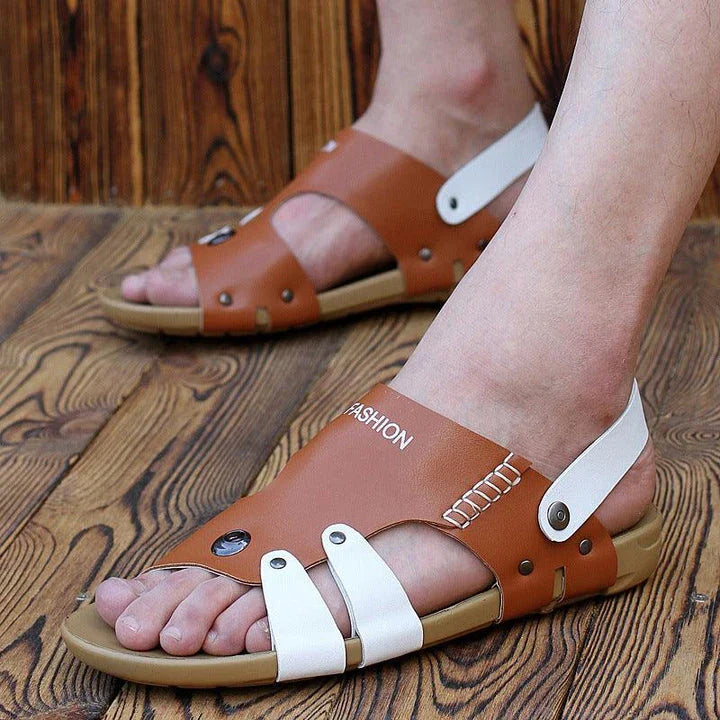 Premium leather men's beach shoes with breathable design and rubber sole for comfort and style