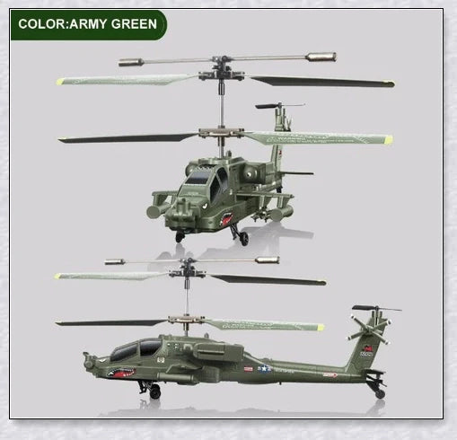 Military-inspired RC helicopter with gyroscope stabilisation and vibrant LED lights for indoor aerial maneuvers and stunts
