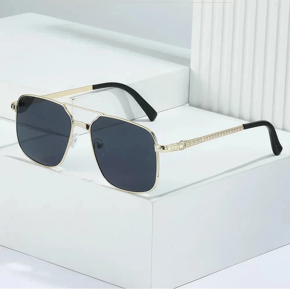 Trendy metal square frame sunglasses with vibrant yellow lenses and red gradient for a bold, modern look