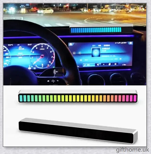 Voice-activated car sound control light with 32 colourful lamp beads, adjustable brightness and speed, and music-synchronized light show