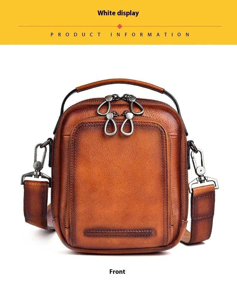 Premium retro leather messenger bag with spacious main compartment, side pockets, and robust handle for comfortable carrying