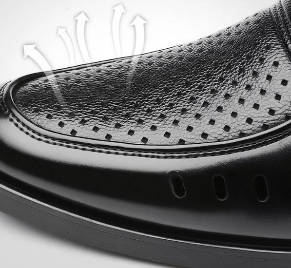 Premium British leather business shoes with ventilated design for superior comfort and breathability