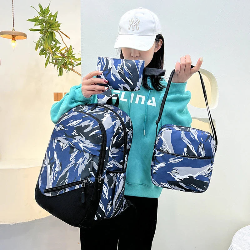 A durable, breathable Canvas Camouflage Backpack with multiple pockets and a spacious main compartment, perfect for outdoor adventures.