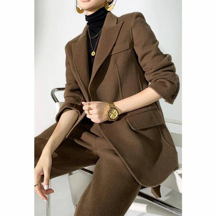 GiftHome UK Elegant Autumn-Winter Woollen Pant Suits with Belted Jackets for Women