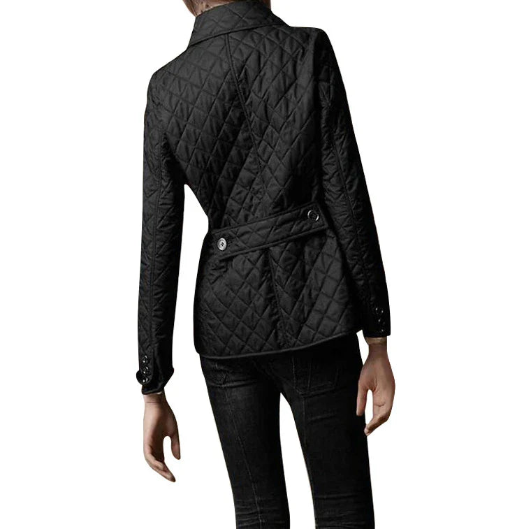 Stylish lapel single-breasted slim-fit warming jacket in black and beige colours, available in a range of sizes