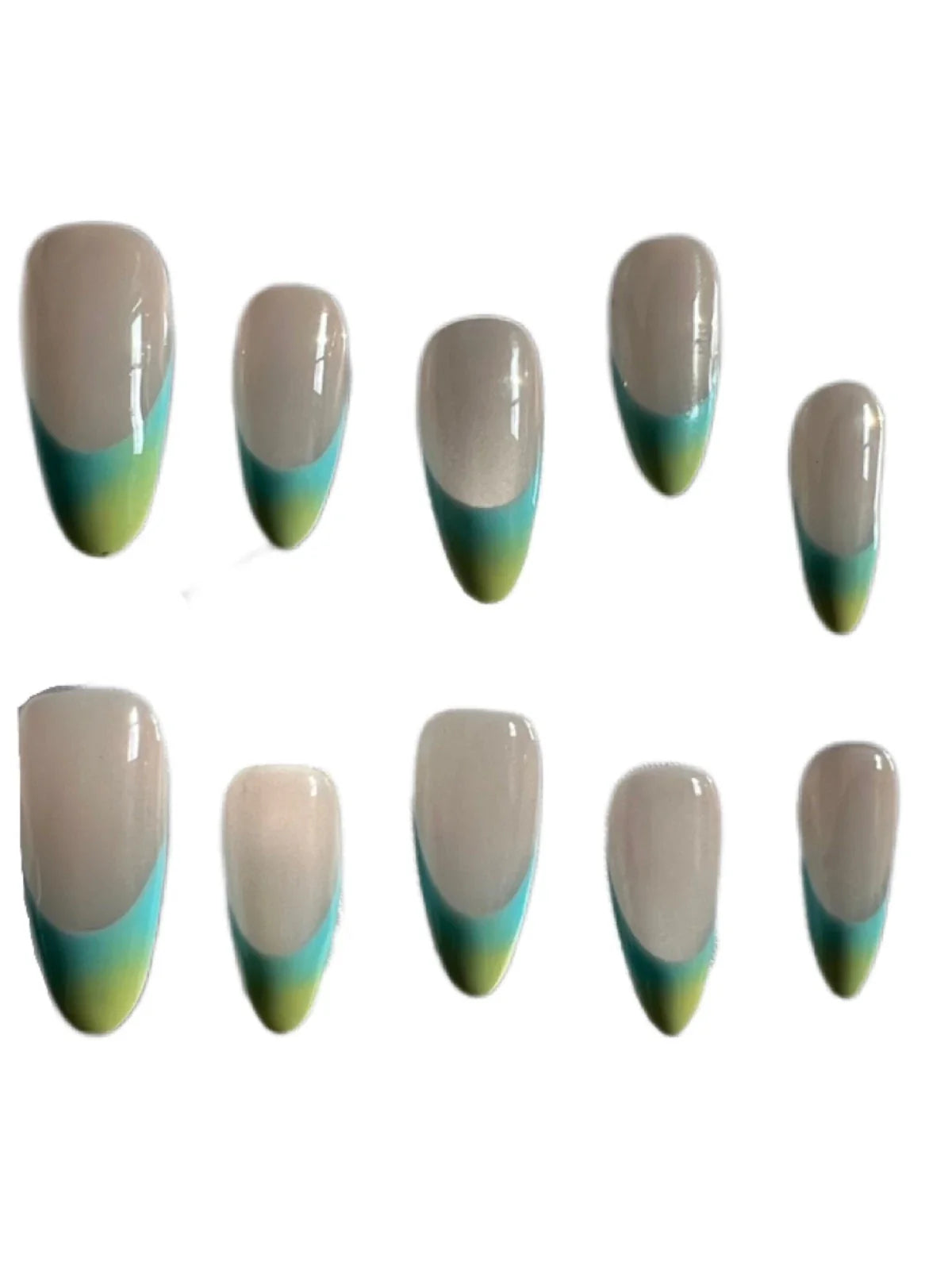 Premium handcrafted almond French manicure wear in blue ocean colour, showcasing a sophisticated and customisable design