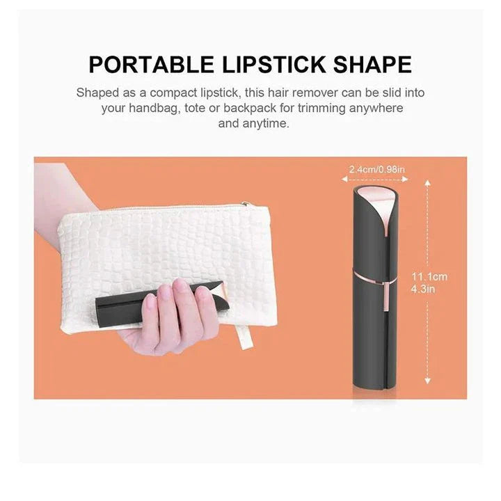 Discreet, lipstick-shaped facial hair remover for women with precision blades and battery-powered operation
