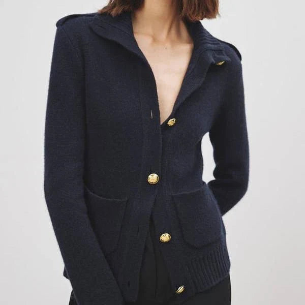 Premium Wool and Cashmere Cardigan in a classic design, featuring a turn-down collar and single-breasted closure for a sophisticated and comfortable look.