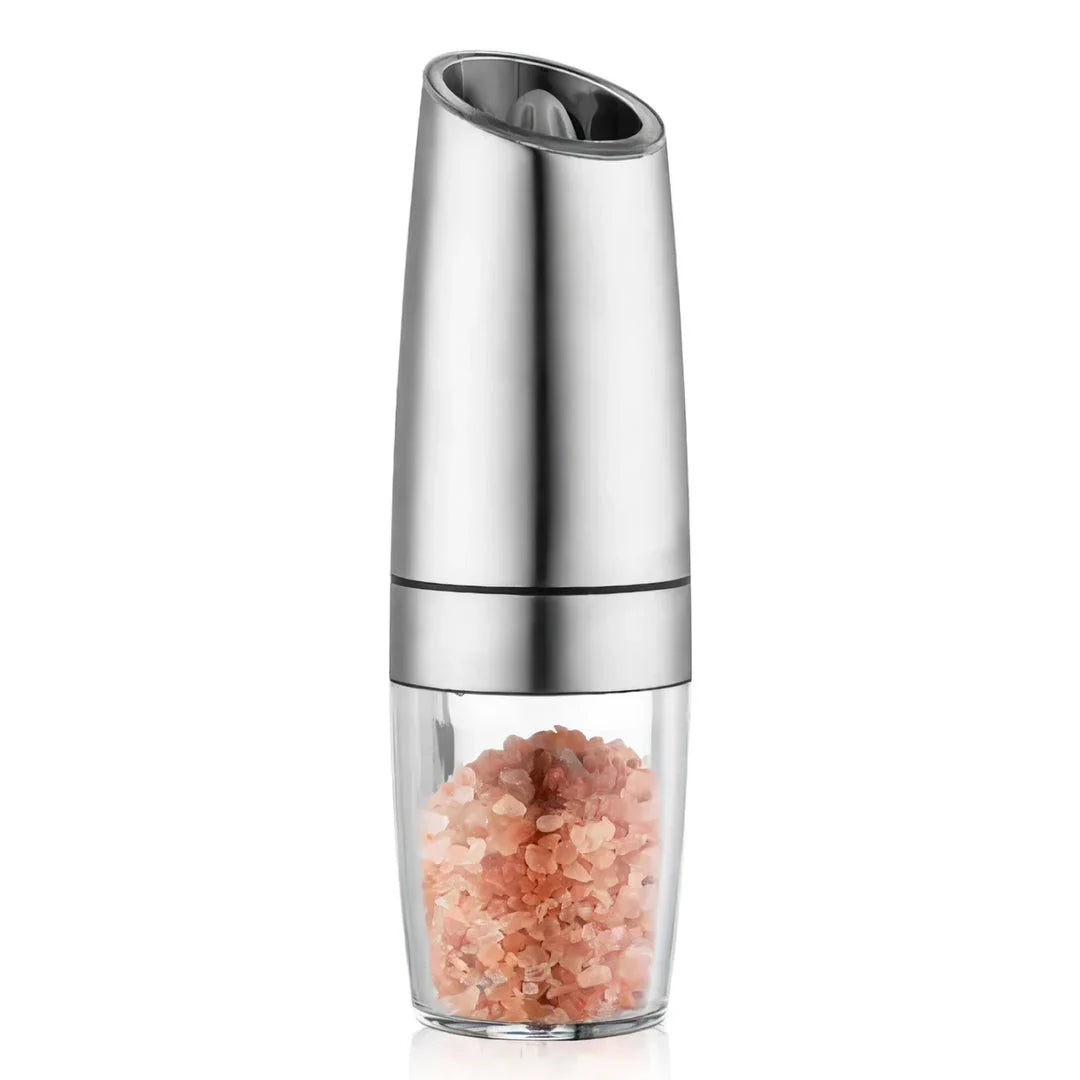 Premium electric automatic salt and pepper mill with adjustable coarseness, battery-operated, and LED light for precise seasoning