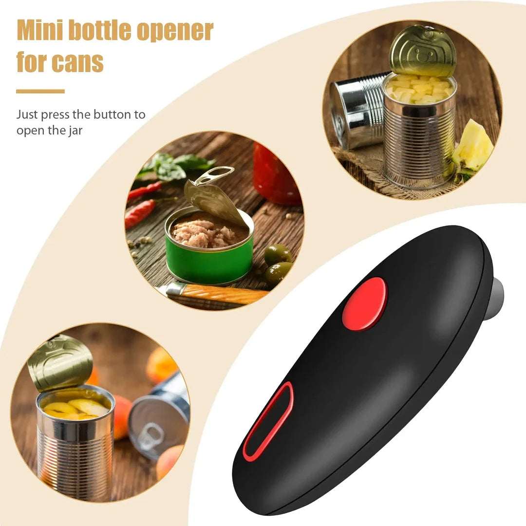Compact Automatic Can Opener with One-Button Operation, Safe Cutting Mechanism, and Versatile Design for Opening Cans, Jars, and Bottles
