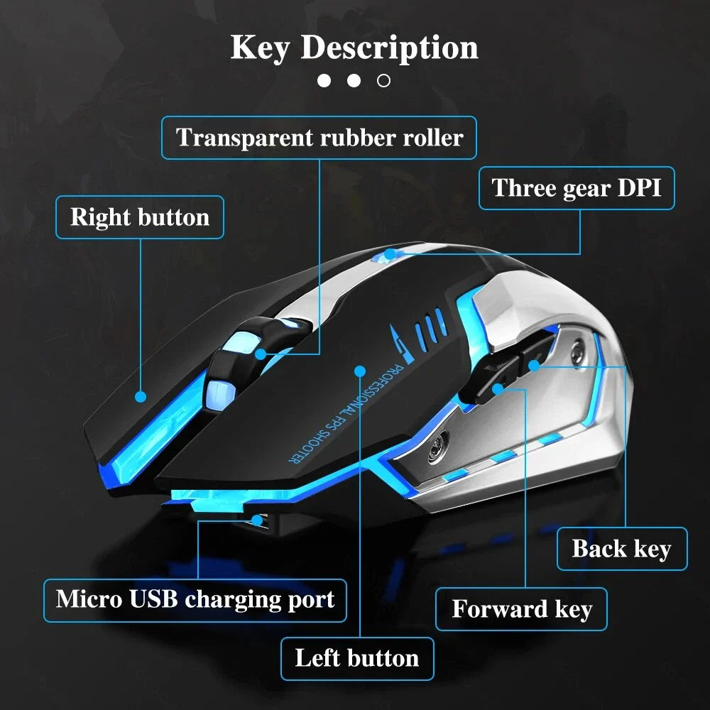 Rechargeable Dual-Mode Wireless Gaming Mouse with LED Backlight and Ergonomic Design