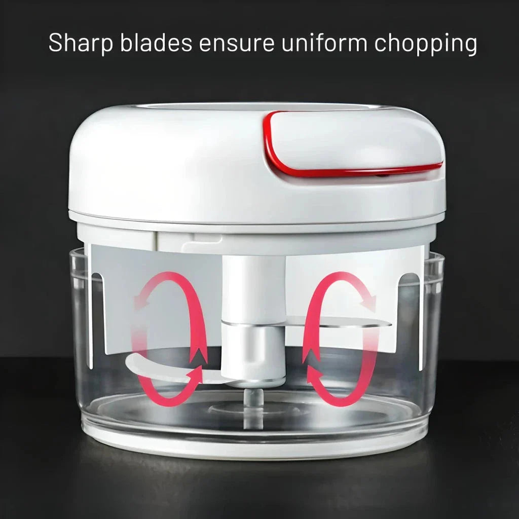 A high-quality manual food processor with sharp blades for effortlessly chopping, mincing, and processing a variety of ingredients.