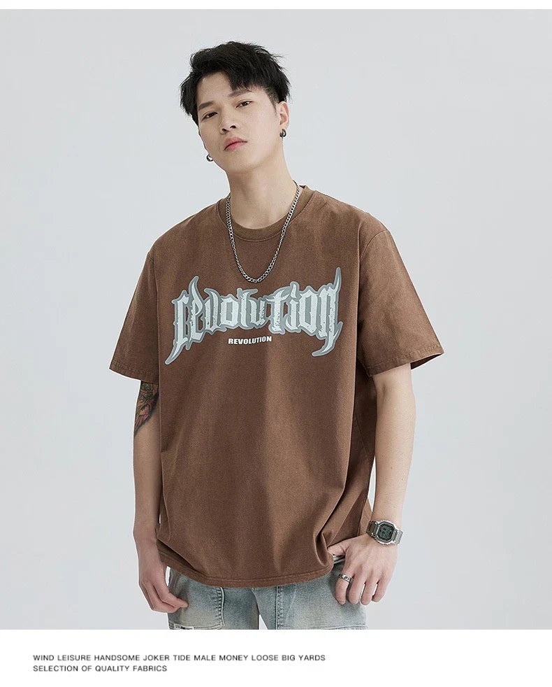 Premium vintage-inspired short-sleeved t-shirt in a distressed black colour, made of soft pure cotton fabric