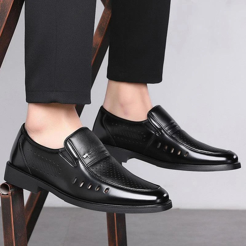 Premium British leather business shoes with ventilated design for superior comfort and breathability