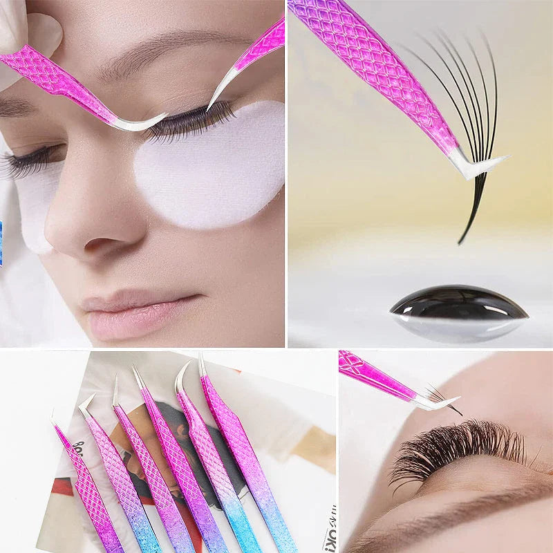 Precision Eyelash Tweezers with Elegant Ice Flower Design - Superhard Stainless Steel, Anti-static, Ergonomic Grip