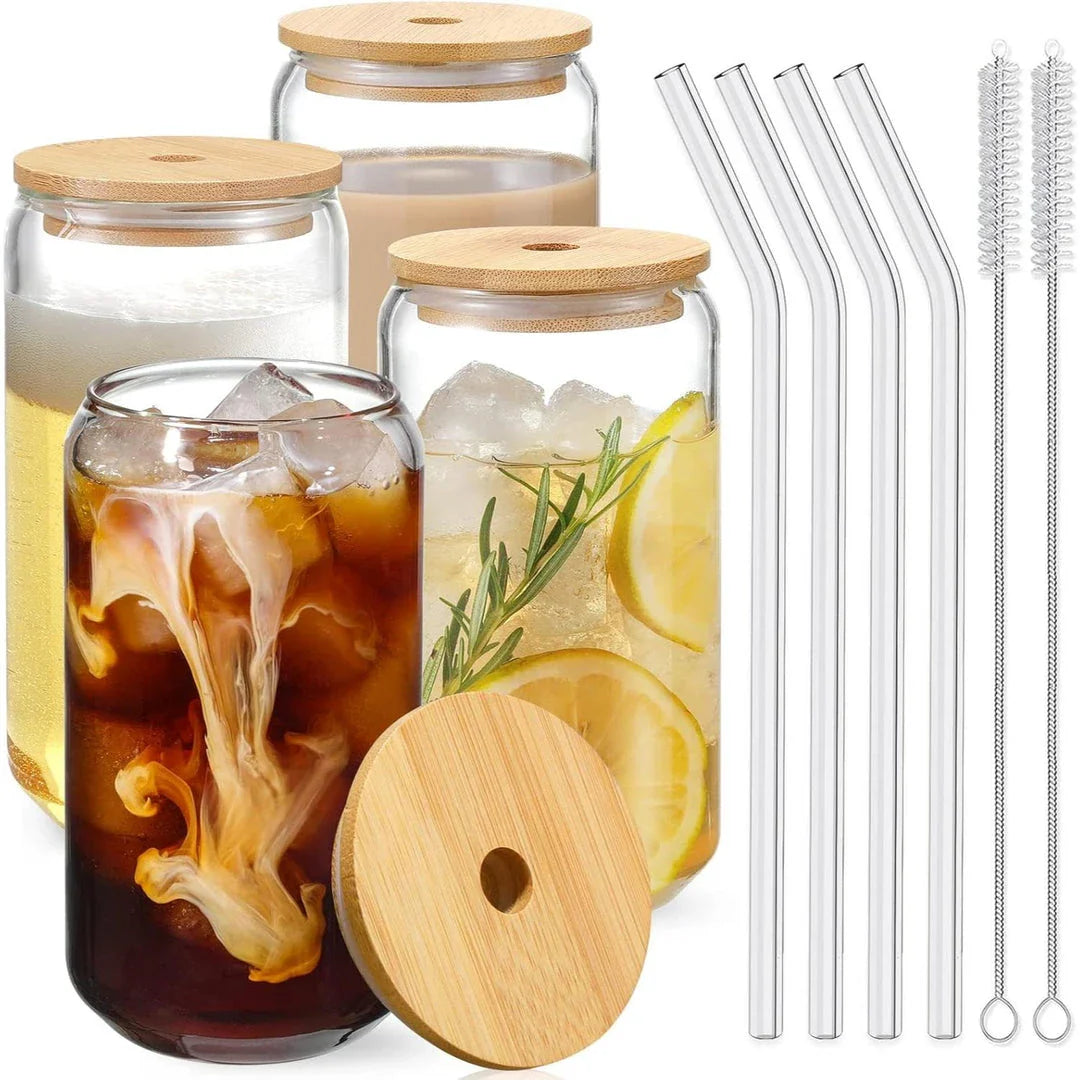 Premium 18.6 oz glass cup with lid and reusable straw for enjoying a variety of cold beverages