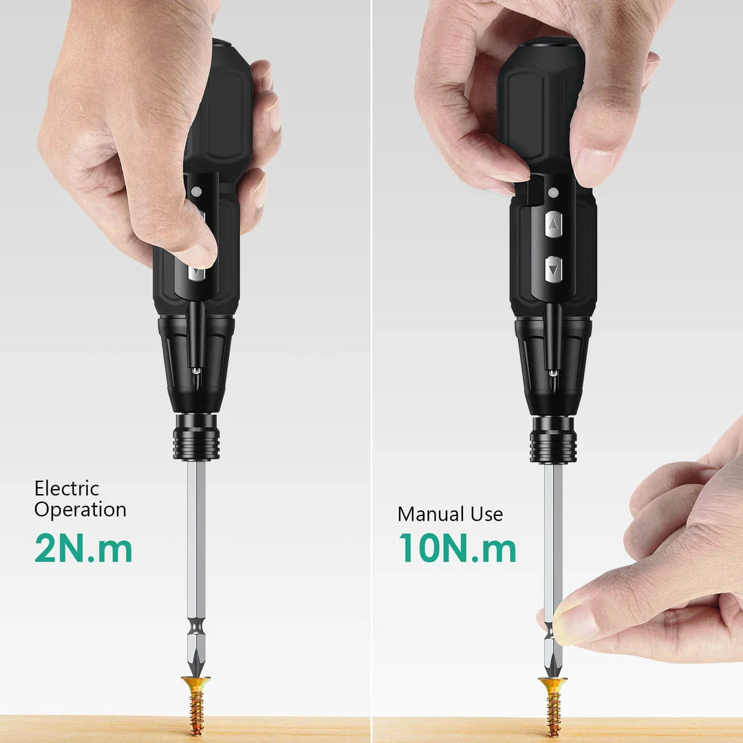 Versatile 9-in-1 cordless screwdriver set with LED lights, featuring dual electric and manual functionality, powerful torque, and a comprehensive bit selection for DIY and repair projects.