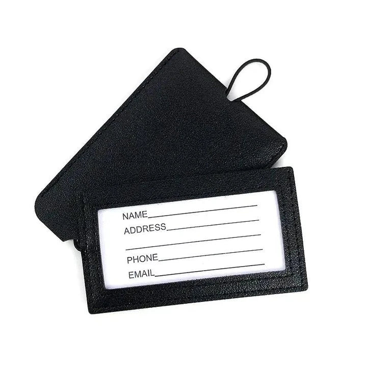 Premium PU leather luggage tags in a vibrant gray colour, with a discreet pull-out information card for easy customization.