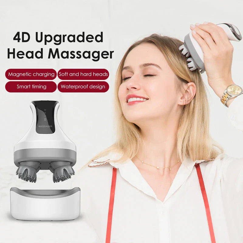 4D Smart Scalp Massager with advanced features for deep kneading massage, red and blue light therapy, and personalized comfort
