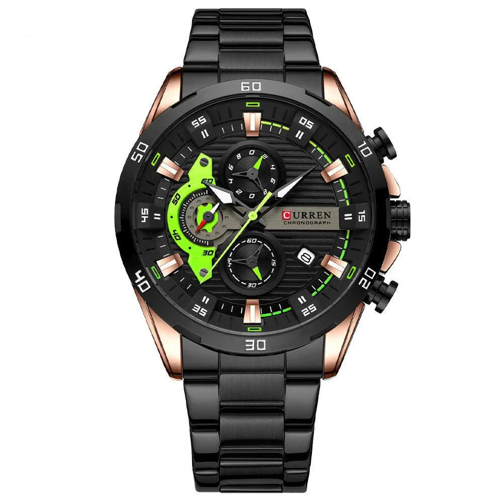 Premium stainless steel quartz watch with multi-hand design, durable construction, and sleek appearance
