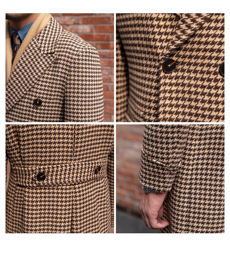 Double-breasted thick houndstooth coat in a vintage-inspired design, featuring a premium wool-rich fabric and a refined silhouette