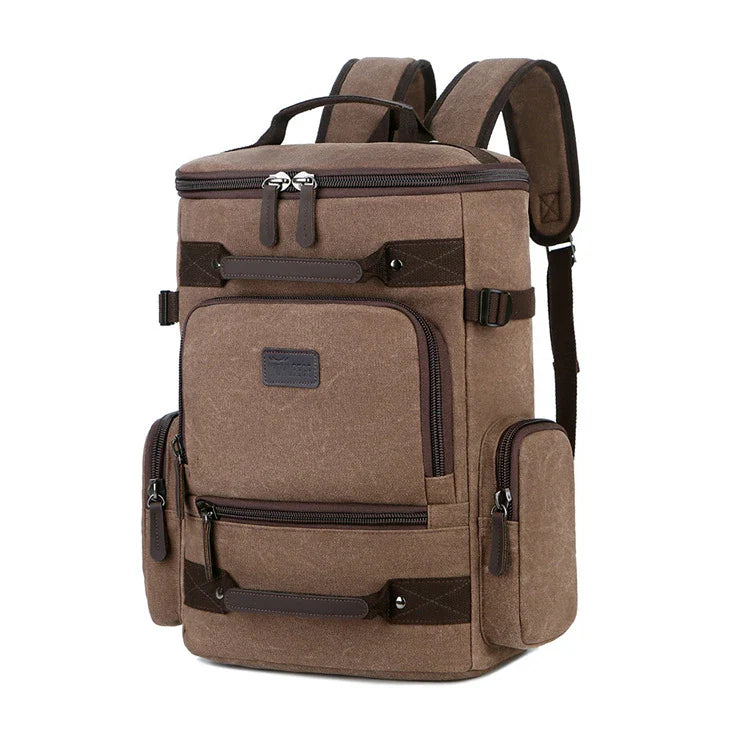 A classic messenger bag made of durable canvas with genuine leather trim, offering style and function for the modern British gentleman