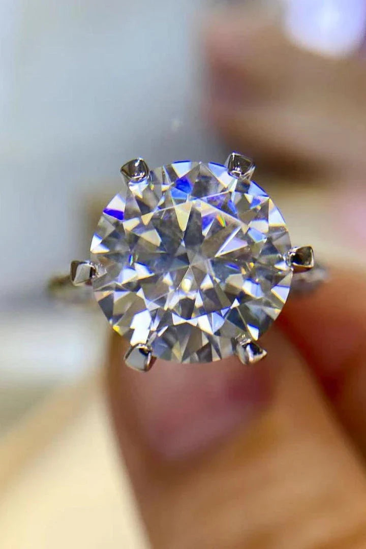 Elegant 5 carat moissanite cocktail ring in platinum-plated sterling silver setting