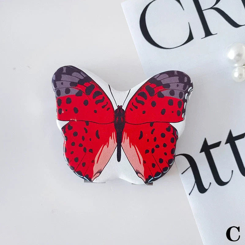 Elegant foldable butterfly makeup mirror with premium PU leather and tempered glass construction