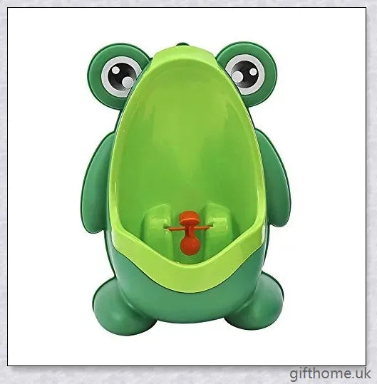 Frog-shaped potty training urinal with flexible target for toddler boys