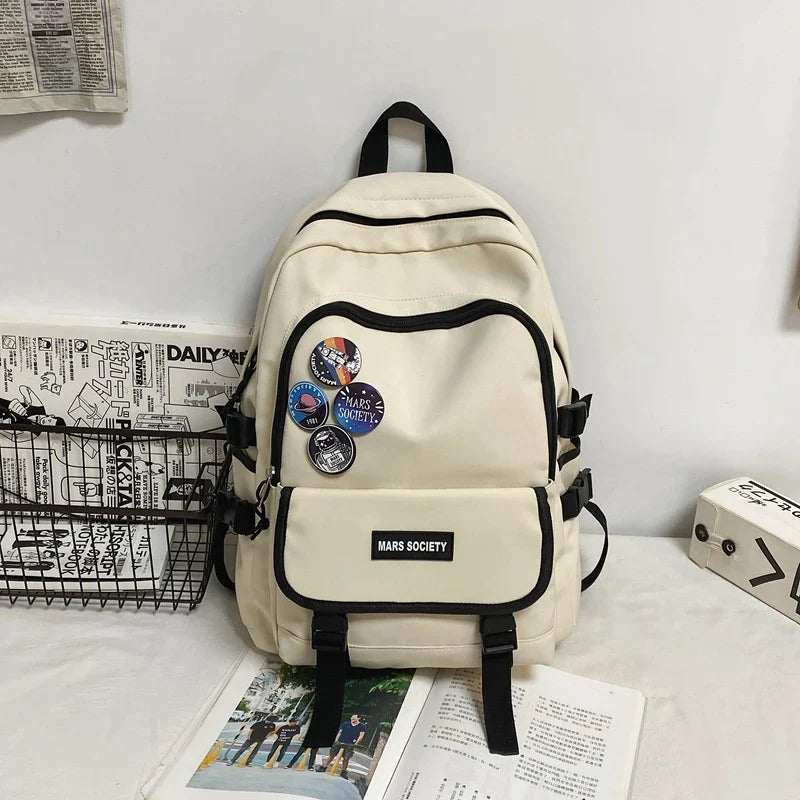 Stylish college and school backpack with ample storage capacity, durable nylon construction, and modern design features