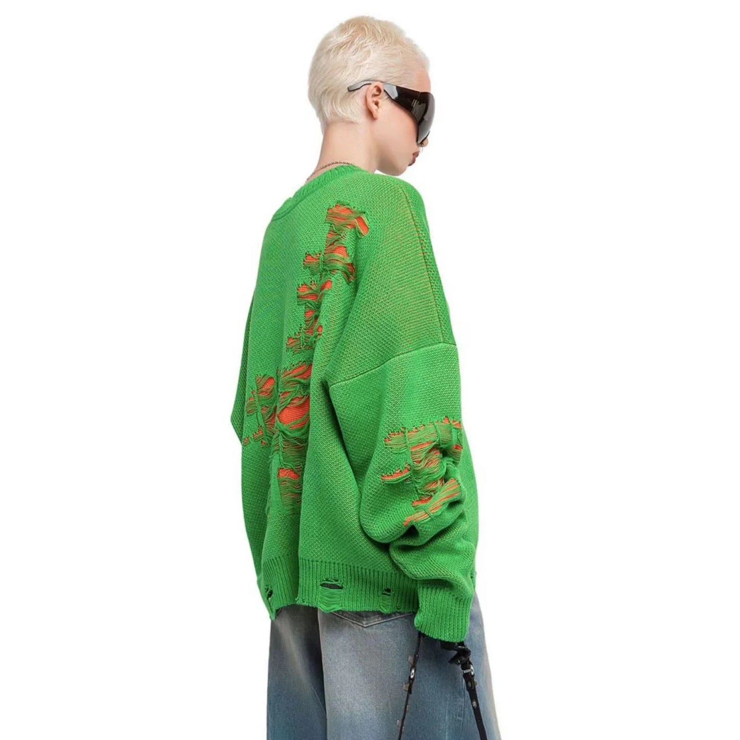 A stylish ripped long sleeve top in a variety of versatile colours, including grey, green, and black.