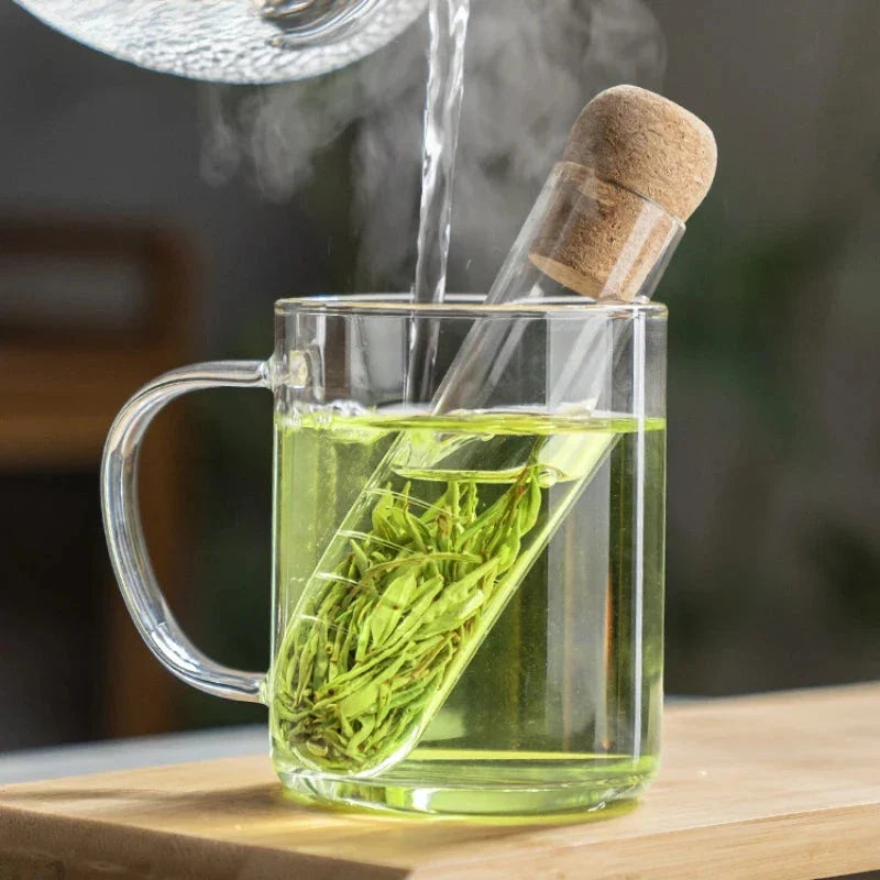 Premium borosilicate glass tea infuser with evenly spaced holes for optimal water flow and flavour extraction