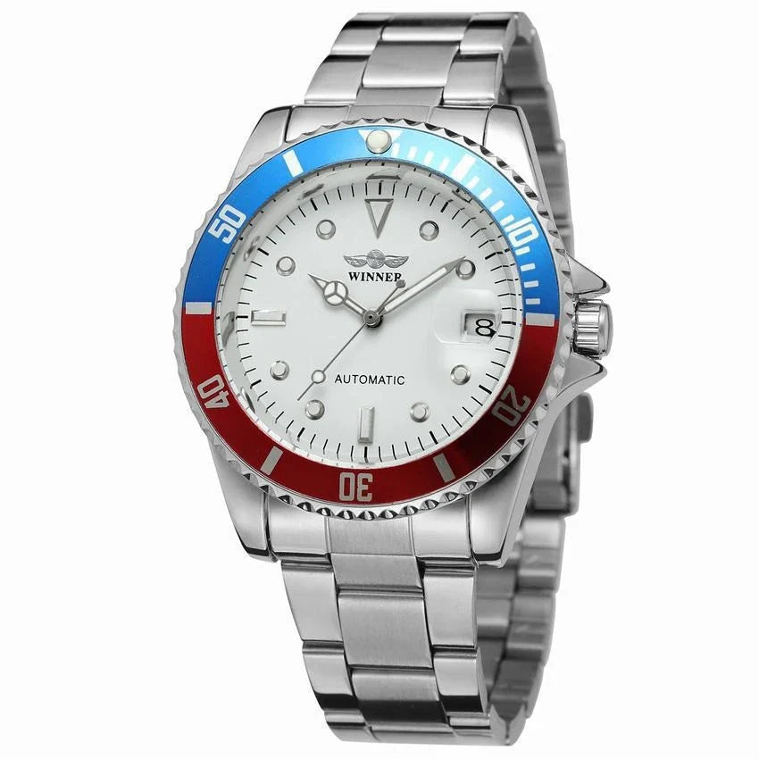 Premium automatic mechanical watch with stainless steel casing, mineral glass mirror, and various colour options for the modern gentleman