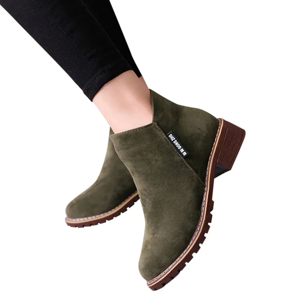 Pair of stylish low-heel frosted Martin boots in black, suitable for a variety of occasions in the UK