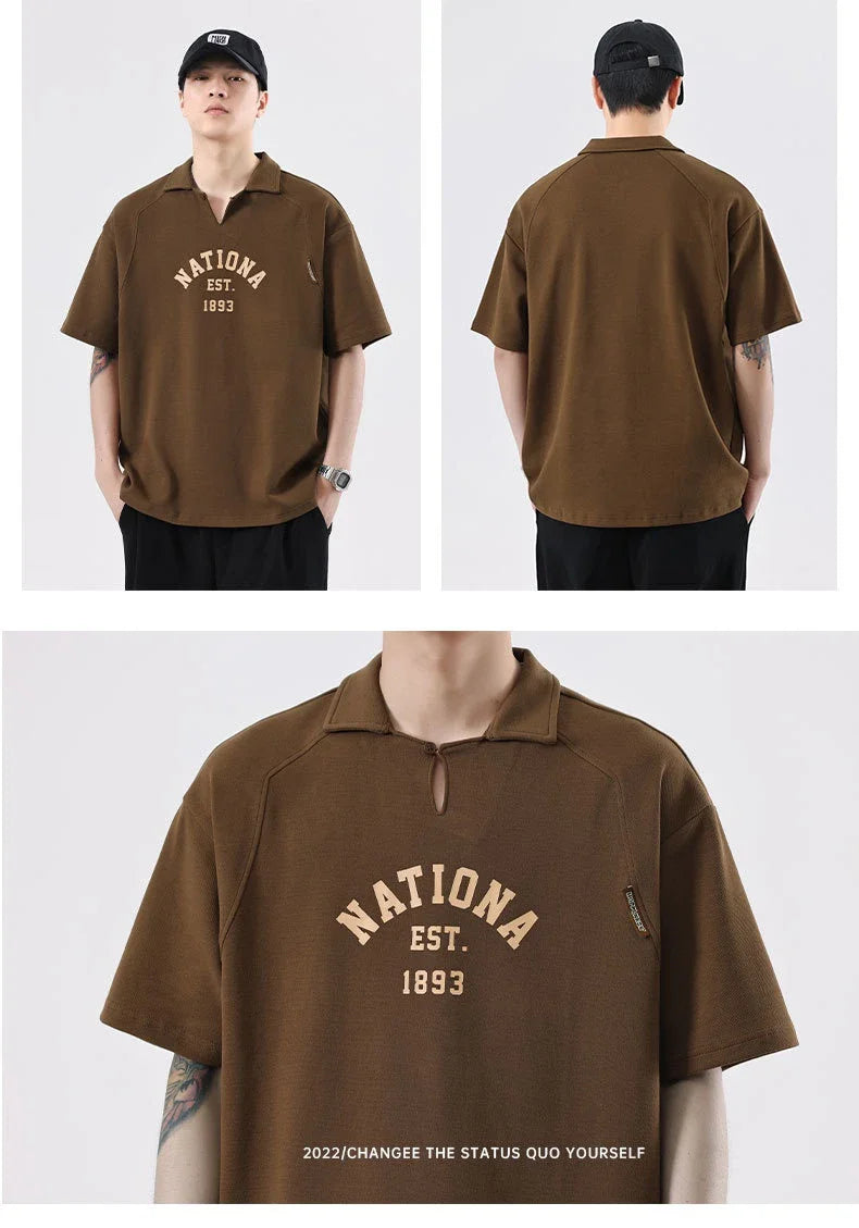 Premium half-sleeve cotton shirt with pearl collar in brown, melange grey, and dark green colours