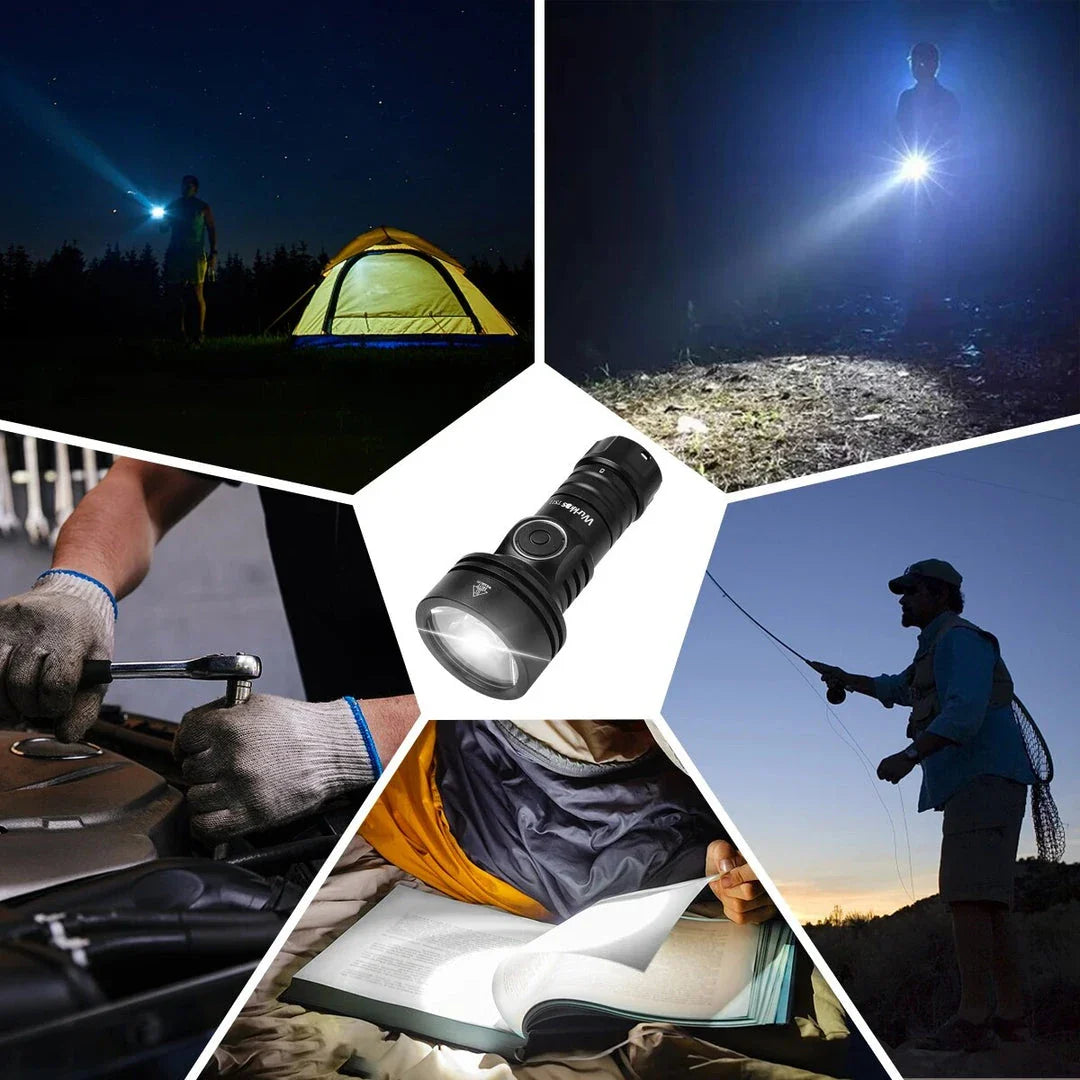 Powerful 2000-lumen USB-C rechargeable EDC flashlight with RGB auxiliary lights and IP68 waterproof design
