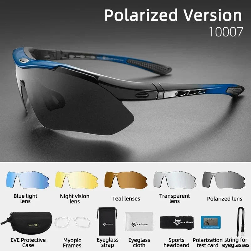 Polarized sports cycling sunglasses with interchangeable lenses in various colours