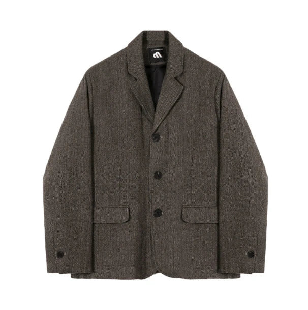 Stylish Korean-inspired relaxed fit premium small jacket in khaki colour with attention to detail