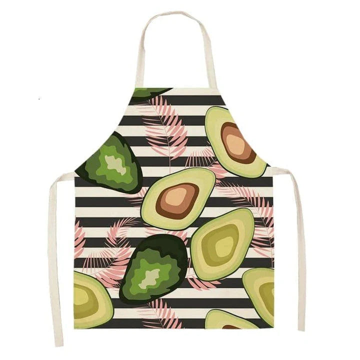 Stylish avocado-printed apron for British home cooks and bakers to protect their clothes while adding a touch of personality to the kitchen