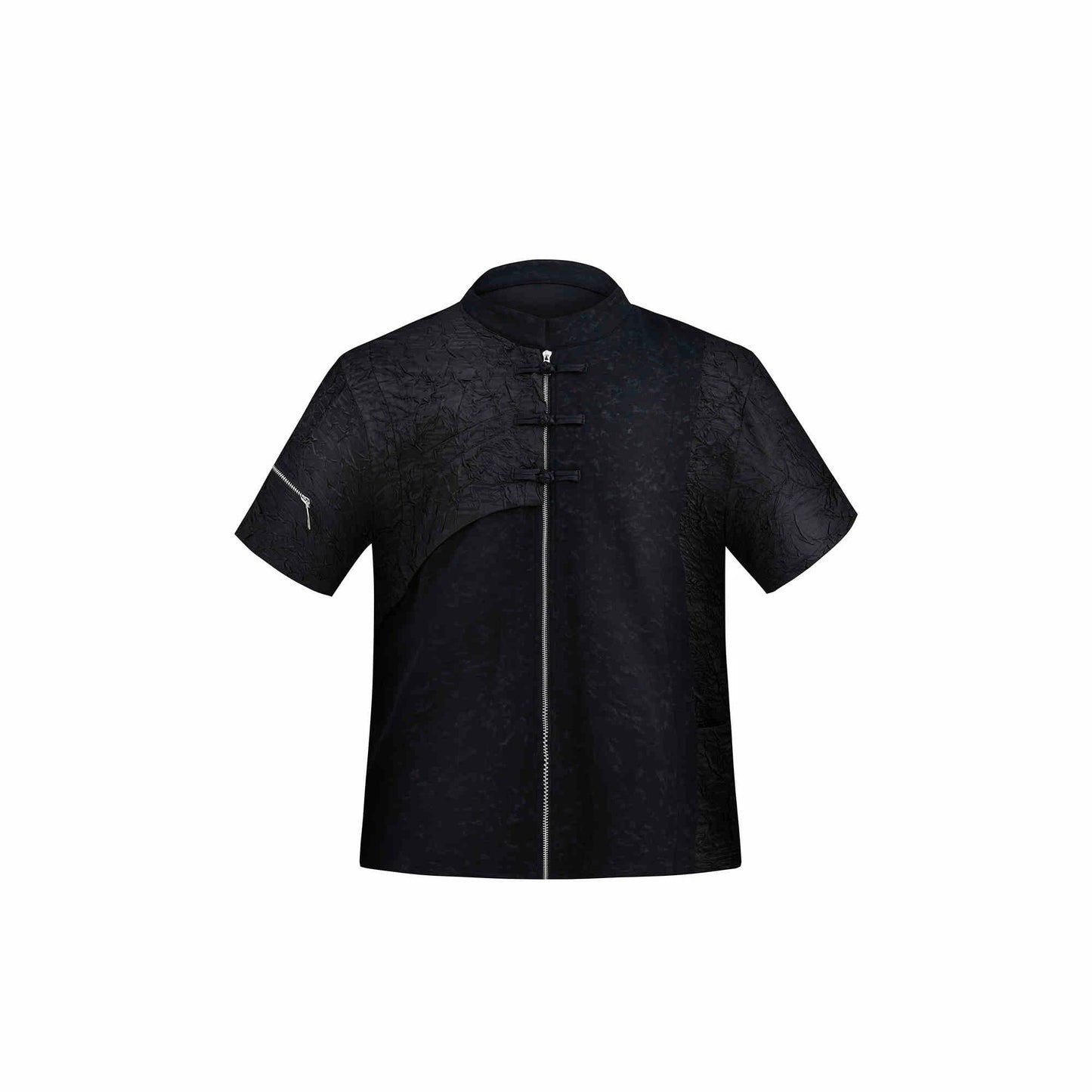 Buckle Design Sense Padded Shoulder Short Sleeve Loose T-shirt in black and white colours