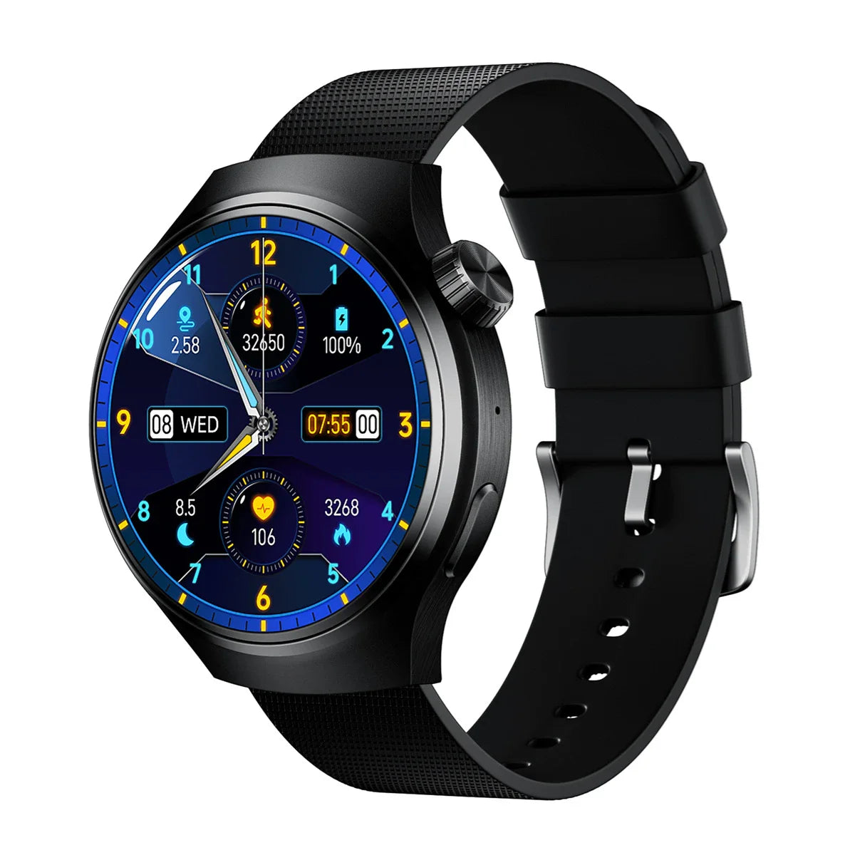 A premium Bluetooth smart watch with features for comprehensive health monitoring, including heart rate, blood pressure, and blood oxygen detection.