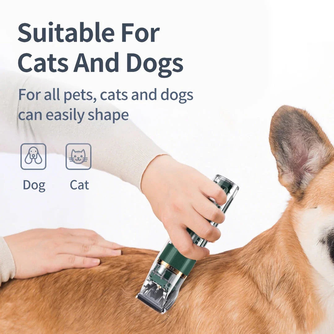A professional pet hair trimmer with premium stainless steel blades and adjustable settings for customised grooming