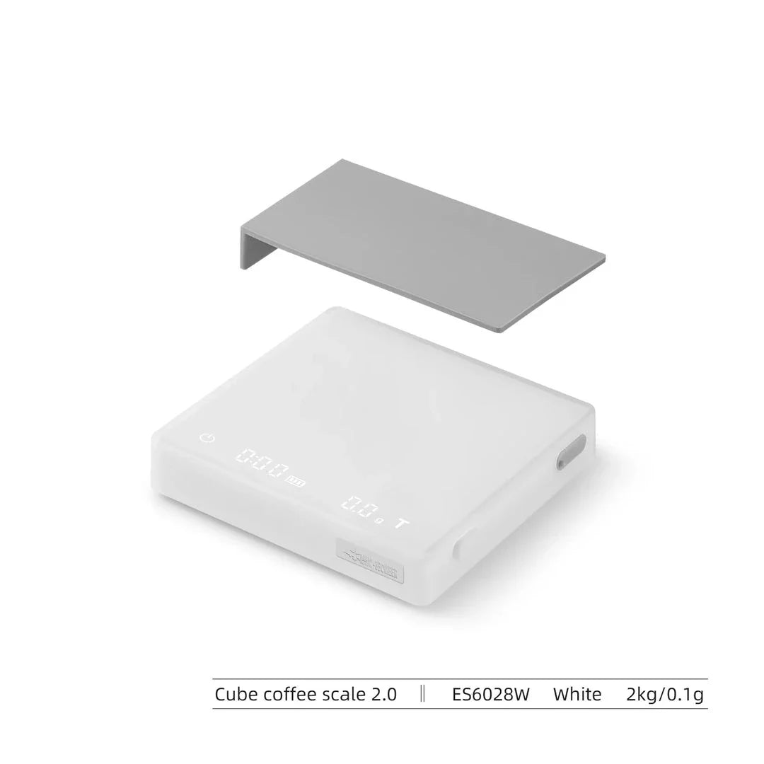 Precision Digital Coffee Scale with sleek white design and accurate 0.1g measurements for perfect coffee brewing
