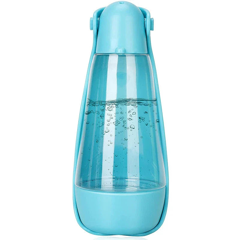 Portable pet water bottle with a wide trough and generous 420ml capacity for hydrating dogs on the go.