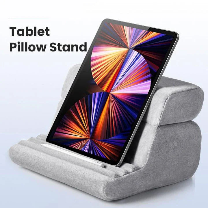 Adjustable tablet and phone stand with foldable, portable design for hands-free viewing on any surface