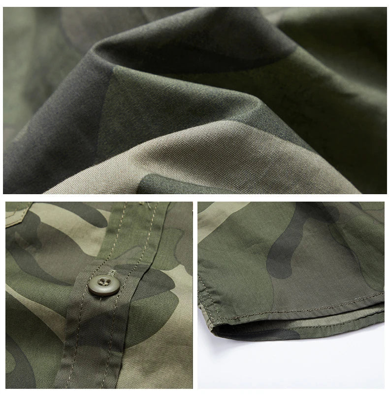 Men's long sleeve casual overalls shirt in army green, khaki, and grey colours with Japanese-inspired lapel design