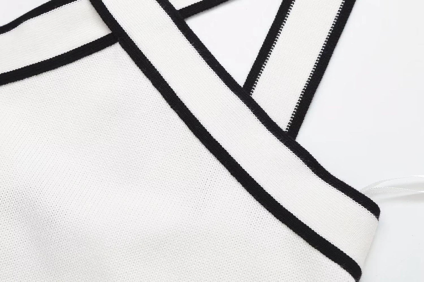 Contrast Colour Cross V-Neck Sling Top in Luxurious Chenille Fabric with Asymmetric Design