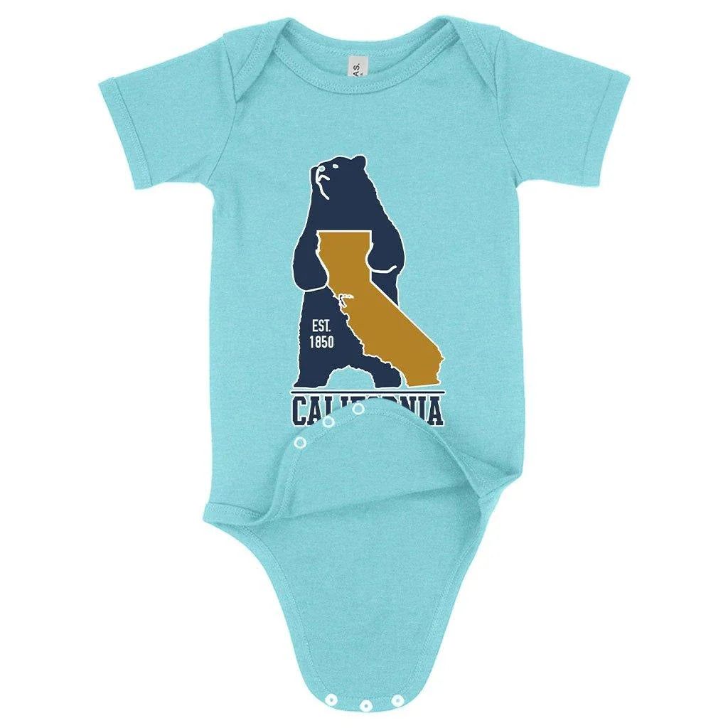 Soft, comfortable and ethically-made baby onesie featuring a vintage California bear design, perfect for newborns to 24 months